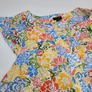 Talbots Plus Blouse Womens 1X Multi Color Excellent Floral Cotton Cap Sleeve